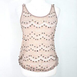 Women's Tan Nude Studded Crochet Knit Boho Tank Top Women Size Small